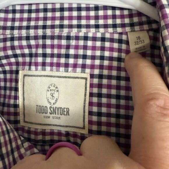 Todd Snyder gingham Check Button Shirt 16 32/33 Mens White Purple Preppy - Picture 3 of 8